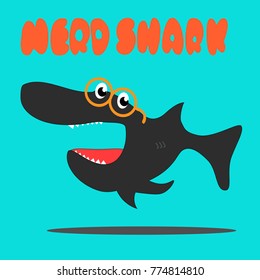 nerd shark cartoon. vector illustration