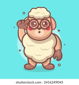 mascota de personaje de animales de oveja nerd con gesto de reflexión dibujos animados aislados de diseño de estilo plano