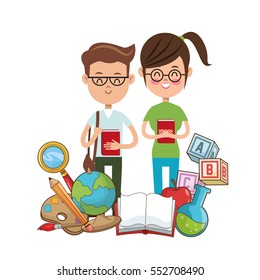 nerd students glasses book college tools
