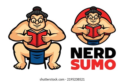 Nerd sumo is reading a book with text - vector illustration