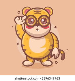 mascota de personaje de animal nerd tiger con expresión de pensamiento dibujos animados aislados de diseño de estilo plano