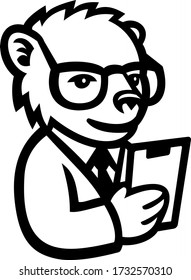 Mascota científica del oso nervioso blanco y negro