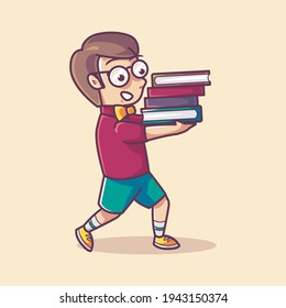nerdy boy carrying books. cartoon vector
