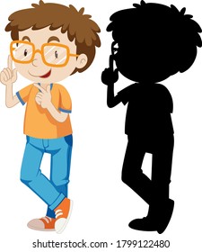 Nerdy boy in colour and silhouette illustration