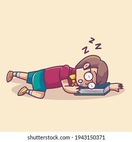 nerdy boy sleeping. cartoon vector