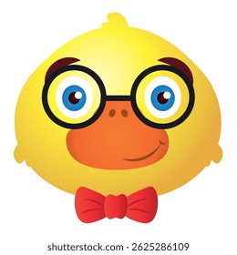 Nerdy duck with glasses smile. Vector illustration