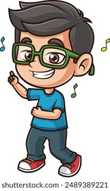 Nerdy Kid tanzende Vektorillustration