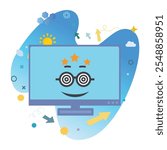 Nerdy Look Computer Character on Computer Monitor Screen - Perfect Vector Illustration for Fun and Cheerful Designs | Nerdy Look Icon Design on Computer Monitor Screen