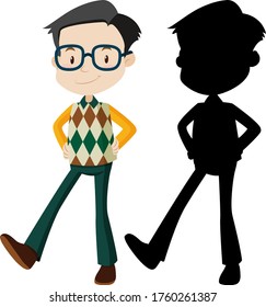 Nerdy man in colour and silhouette illustration