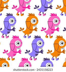 Nerdy Monster with Glasses Vector Seamless Pattern