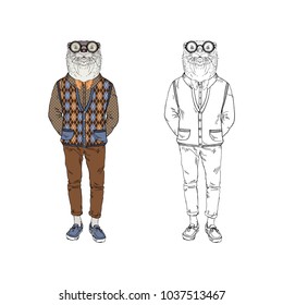 nerdy otter, anthropomorphic animal illustration