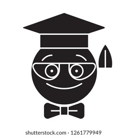 Nerdy student emoji black vector concept icon. Nerdy student emoji flat illustration, sign