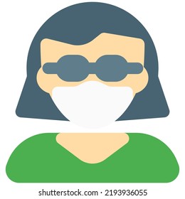 Nerdy woman with short hair and face mask.