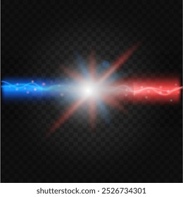 choque energético de feixes de energia vermelhos e azuis, brilhando com a luz e cercado por uma explosão luminosa de eletricidade. Um visual perfeito para temas de ficção científica, conceitos de energia e designs futuristas.