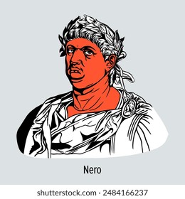 Nero is one of the most famous Roman emperors, leading the state from 54 to 68 AD. Hand drawn vector illustration