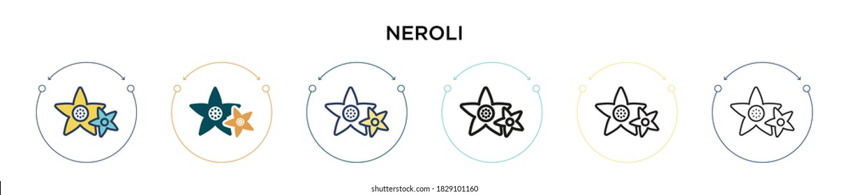 Neroli icon in filled, thin line, outline and stroke style. Vector illustration of two colored and black neroli vector icons designs can be used for mobile, ui, web