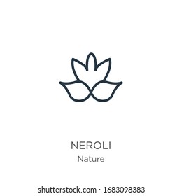 Icono de Neroli. Icono de contorno lineal delgado aislado en fondo blanco de la colección de naturaleza. Signo vectorial de línea, símbolo para web y móvil