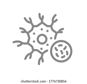 Nerve Cell With Bacteria Line Icon. Disease Neuron, Infectious Neural Tissue Symbol