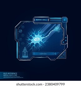 Nerve cell in display card HUD interface medical. Human organ hologram with ultrasound diagnosis with AI innovative technology medical health care. Virtual touch UI screen frame. Vector.