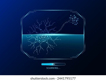 Nerve cell scanning radar screen. Medical technology health care. Digital interface system MRI scan analysis of human organ. Science concept. Vector EPS10.