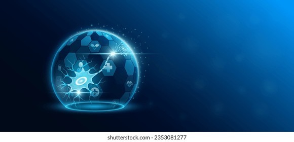 Nerve human organ inside transparent dome shield protection futuristic with medical icon. Technology innovation health care. Empty space for text. Medical science ads website banner. Vector.