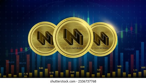 Nervos Network (CKB) 3 Münze 3D Vektorgrafik. Kryptowährung-Blockkette Zukünftige digitale Währungsumtauschtechnologie Alternative Silver Gold virtuelle Währung Wachstum Aktie Karte ist Hintergrund