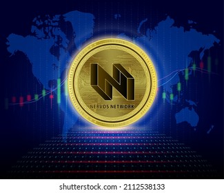 Nervos Network (CKB) Coin 3D Vektorgrafik. Kryptowährungs-Blockchain (Kryptowährung) Zukünftige digitale Austauschtechnologie Silver Golver Virtual Currency Growth Share Chart ist Hintergrund