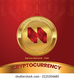 Nervos Network (CKB) Token Kryptowährung auf rotem und goldenem Hintergrund mit Blockchain Technology Innovation Konzept, Vektorgrafik.