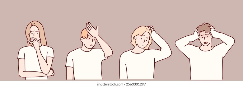 nervous and anxious people. hand drawn style vector design illustrations.		