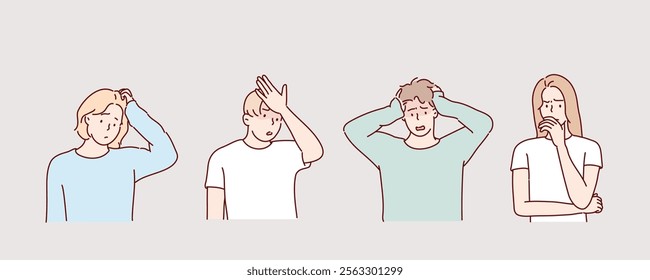 nervous and anxious people. hand drawn style vector design illustrations.		