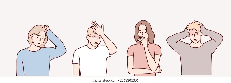 nervous and anxious people. hand drawn style vector design illustrations.		