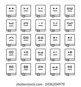 emoticonos de libro nervioso conjunto ilustración vectorial