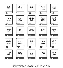 nervous book emoticons set vector illustration