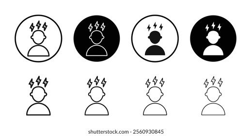 Nervous breakdown icon Flat outline fill set collection