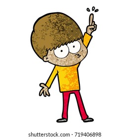 nervous cartoon boy with idea