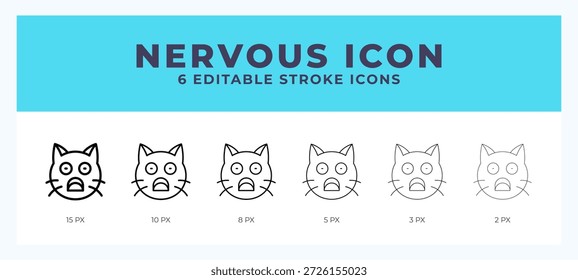 Nervous cat icon in thin line. Bold line. Regular line. Editable stroke.