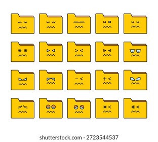 Ilustración de línea de conjunto de emoticonos de carpeta de cara nerviosa