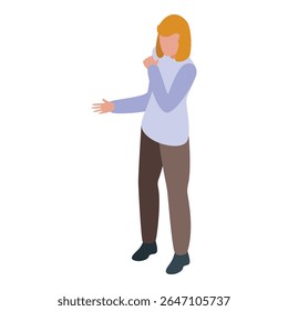 Falante de mulher nervosa apresenta-se com um microfone, sentindo a pressão da fala pública