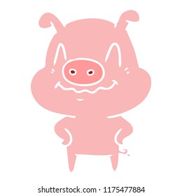 nervous flat color style cartoon pig