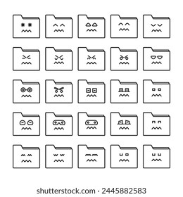 nervous folder emoticons set line illustration