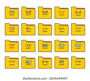 nervous folder emoticons set line illustration
