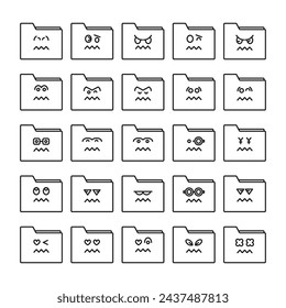 nervous folder emoticons set vector illustration