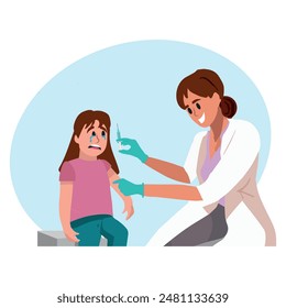 Nervous girl afraid of vaccine. vector illustration.