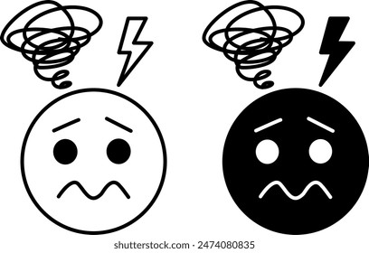 Nervous icons. Black and White Vector Icons of Anxious Face. Emotions, Mental Health, Mental Health. Mood Concept