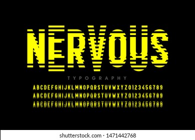 Nervous, irritable style font design, alphabet letters and numbers vector illustration