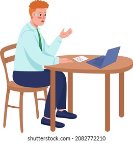 Nervous manager on video call semi flat color vector character. Posing figure. Full body person on white. Corporate work isolated modern cartoon style illustration for graphic design and animation