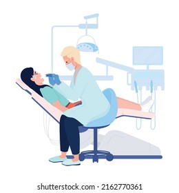 Nervous Patient At Dentist Appointment Semi Flat Color Vector Characters. Posing Figures. Full Body People On White. Medicine Simple Cartoon Style Illustration For Web Graphic Design And Animation