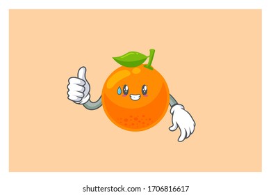 NERVOUS, PHEW, "DISAPPINTED, RELEVED Face. Stumm hoch, Agreement Gesture. Vektorillustration-Illustration von Maskottchen. Orange Citrus Fruit Cartoon.
