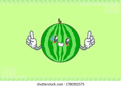 NERVOUS, PHEW, DISAPPINIERT, RELIEFERTE Gesichtsbewegung. Double Forefinger Hand Gesture. Watermelon Fruit Cartoon Zeichnen Maskottabilustration.