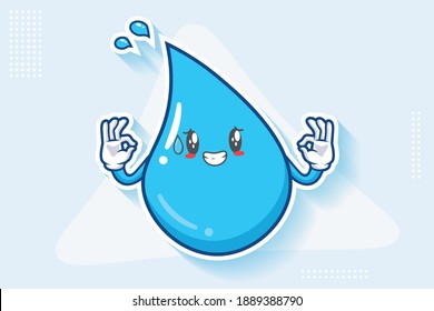 NERVIOSO, PHEW, DECEPCIONADO, ALIVIADO FRENTE A LA Emoción. Gesto De Mano Doble Agradable. Dibujo de dibujos animados de Water Drop Ilustración de mascota.